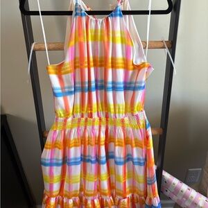 Skies Are Blue Orange and Pink Halter Sundress